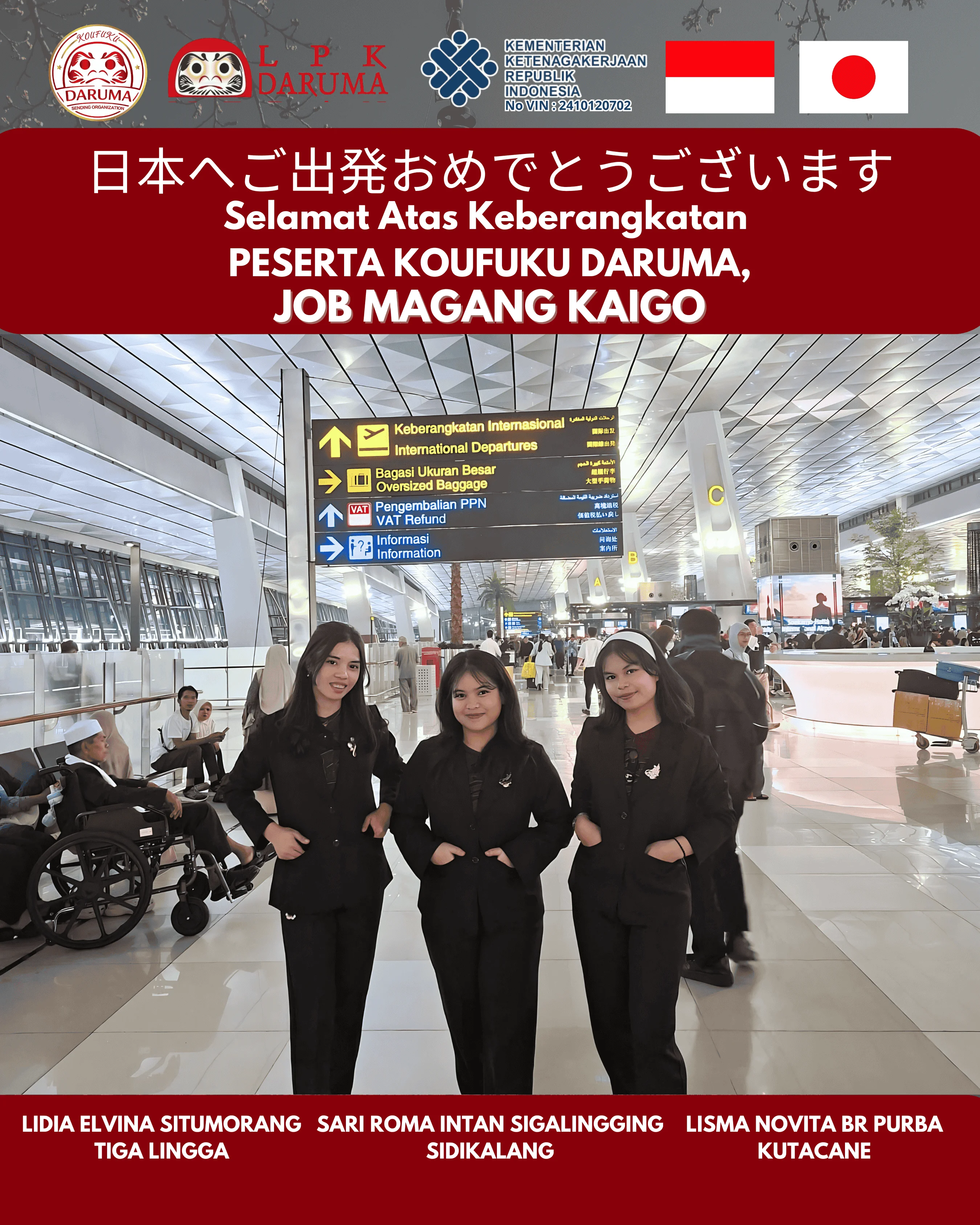 Pelepasan Keberangkatan Peserta Magang Kaigo LPK Koufuku Daruma ke Jepang